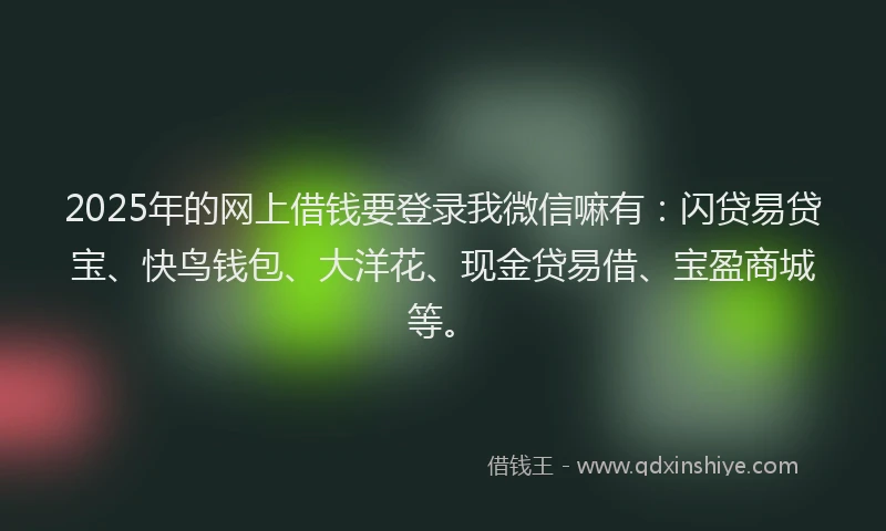 2025年的网上借钱要登录我微信嘛有：闪贷易贷宝、快鸟钱包、大洋花、现金贷易借、宝盈商城等。