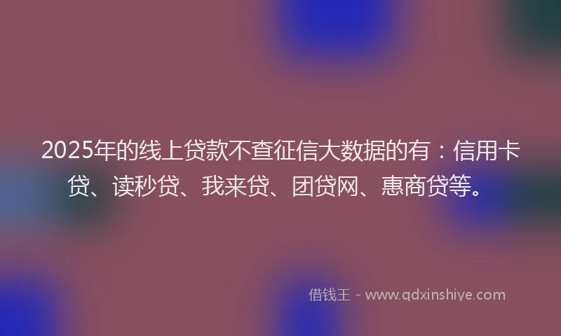 2025年的线上贷款不查征信大数据的有：信用卡贷、读秒贷、我来贷、团贷网、惠商贷等。