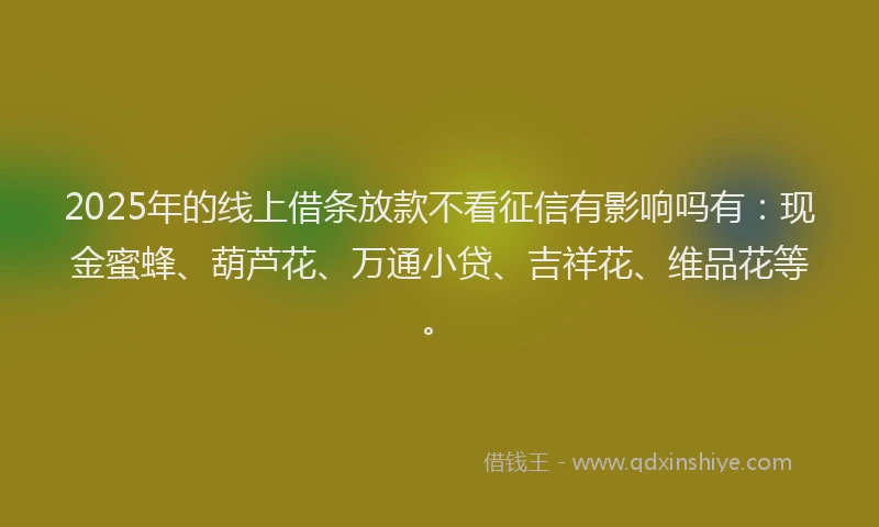 2025年的线上借条放款不看征信有影响吗有：现金蜜蜂、葫芦花、万通小贷、吉祥花、维品花等。