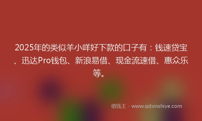 2025年的类似羊小咩好下款的口子有：钱速贷宝、迅达Pro钱包、新浪易借、现金流速借、惠众乐等。