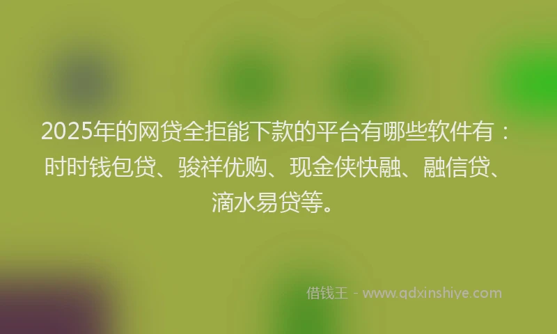 2025年的网贷全拒能下款的平台有哪些软件有：时时钱包贷、骏祥优购、现金侠快融、融信贷、滴水易贷等。