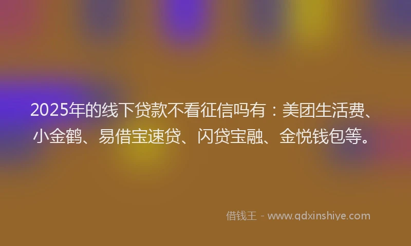 2025年的线下贷款不看征信吗有：美团生活费、小金鹤、易借宝速贷、闪贷宝融、金悦钱包等。