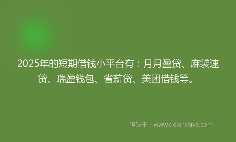 2025年的短期借钱小平台有：月月盈贷、麻袋速贷、瑞盈钱包、省薪贷、美团借钱等。