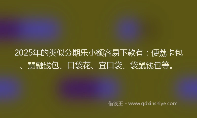 2025年的类似分期乐小额容易下款有：便荔卡包、慧融钱包、口袋花、宜口袋、袋鼠钱包等。