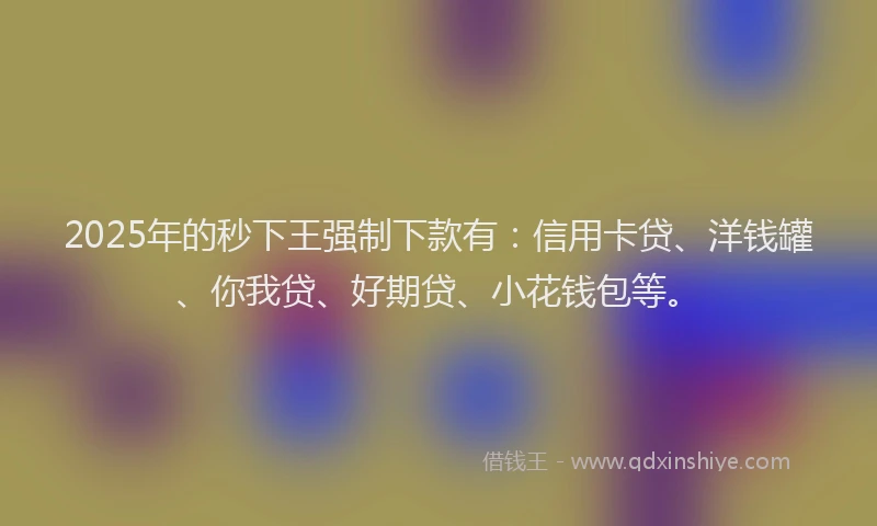 2025年的秒下王强制下款有：信用卡贷、洋钱罐、你我贷、好期贷、小花钱包等。