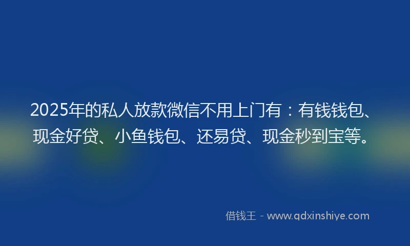 2025年的私人放款微信不用上门有：有钱钱包、现金好贷、小鱼钱包、还易贷、现金秒到宝等。