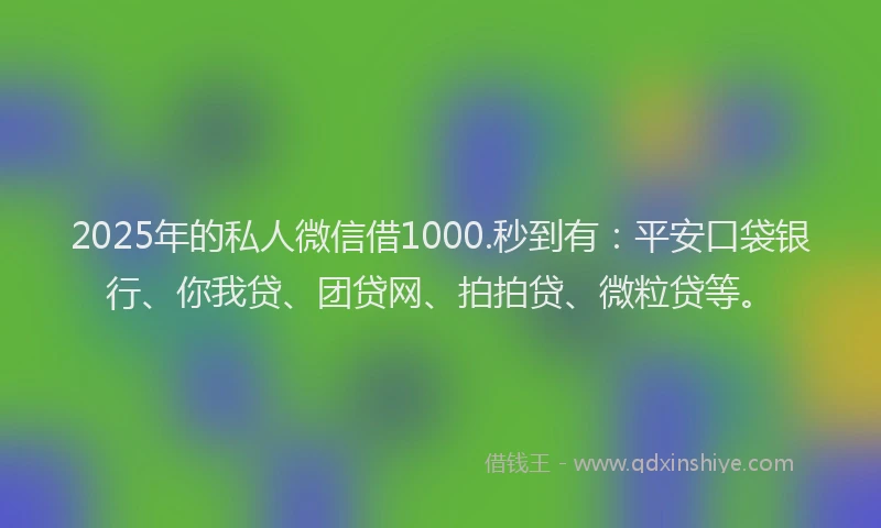 2025年的私人微信借1000.秒到有：平安口袋银行、你我贷、团贷网、拍拍贷、微粒贷等。