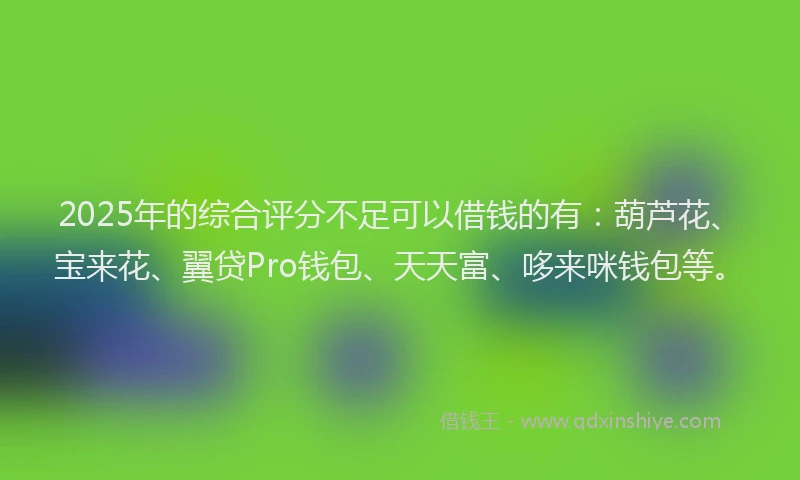 2025年的综合评分不足可以借钱的有：葫芦花、宝来花、翼贷Pro钱包、天天富、哆来咪钱包等。