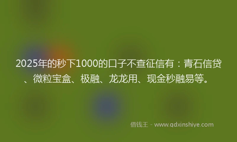 2025年的秒下1000的口子不查征信有：青石信贷、微粒宝盒、极融、龙龙用、现金秒融易等。