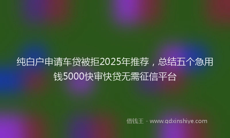纯白户申请车贷被拒2025年推荐，总结五个急用钱5000快审快贷无需征信平台