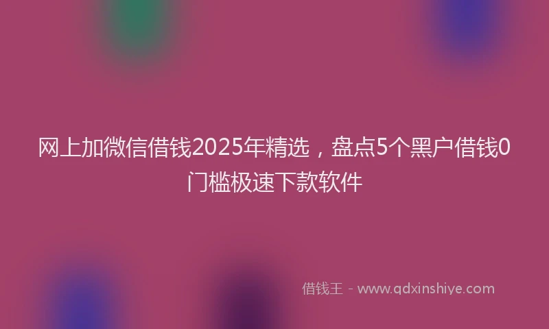 网上加微信借钱2025年精选，盘点5个黑户借钱0门槛极速下款软件