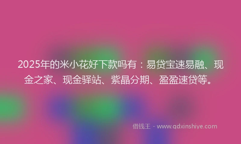 2025年的米小花好下款吗有：易贷宝速易融、现金之家、现金驿站、紫晶分期、盈盈速贷等。