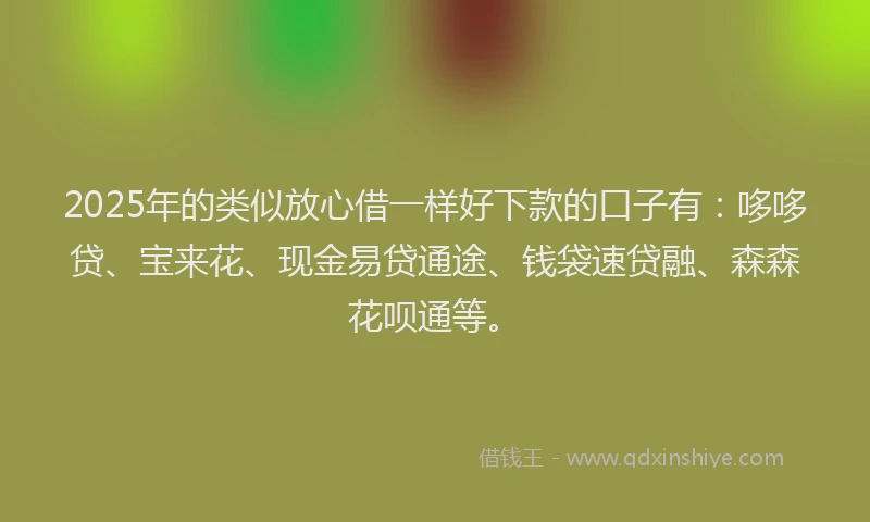 2025年的类似放心借一样好下款的口子有：哆哆贷、宝来花、现金易贷通途、钱袋速贷融、森森花呗通等。