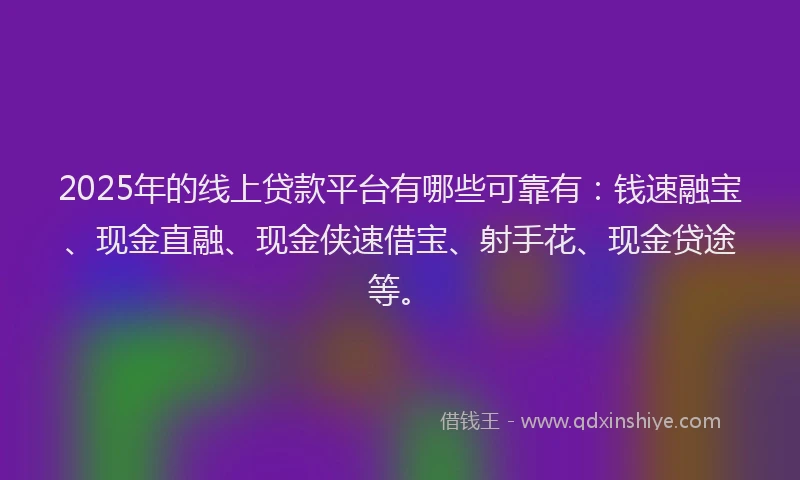 2025年的线上贷款平台有哪些可靠有：钱速融宝、现金直融、现金侠速借宝、射手花、现金贷途等。