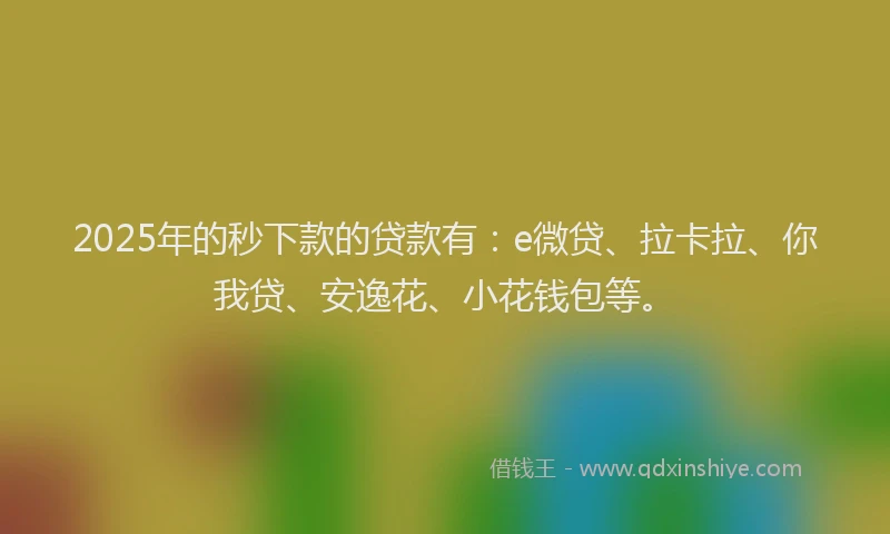 2025年的秒下款的贷款有：e微贷、拉卡拉、你我贷、安逸花、小花钱包等。