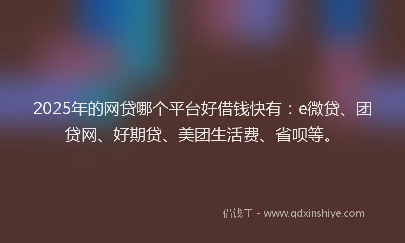 2025年的网贷哪个平台好借钱快有：e微贷、团贷网、好期贷、美团生活费、省呗等。
