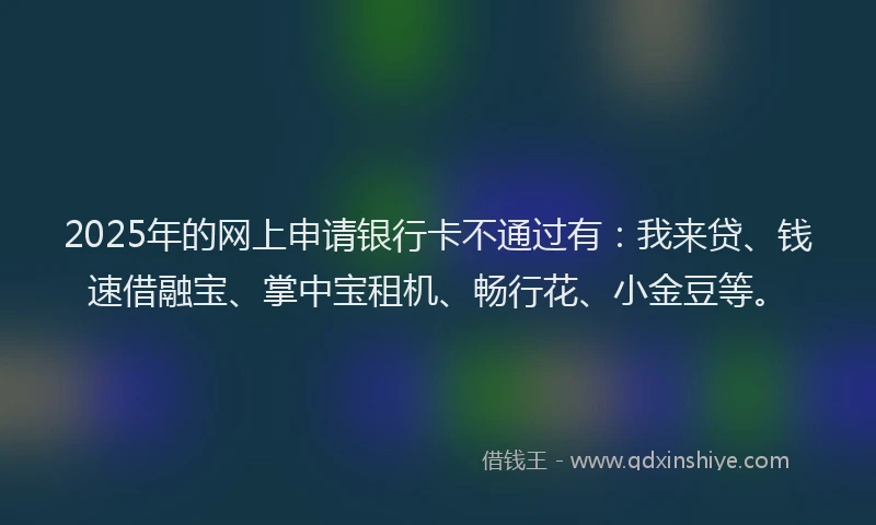 2025年的网上申请银行卡不通过有：我来贷、钱速借融宝、掌中宝租机、畅行花、小金豆等。