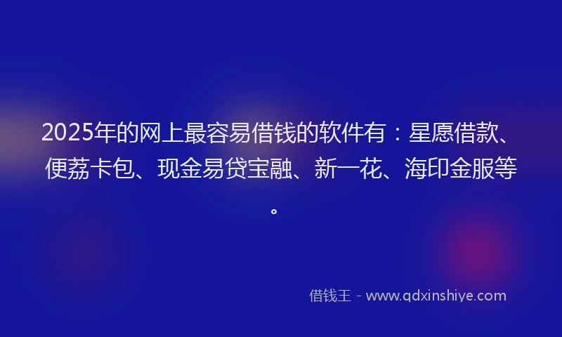 2025年的网上最容易借钱的软件有：星愿借款、便荔卡包、现金易贷宝融、新一花、海印金服等。