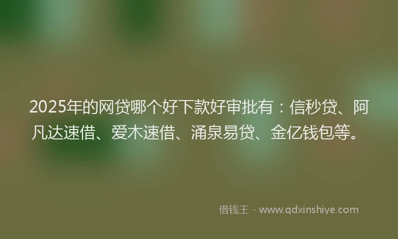 2025年的网贷哪个好下款好审批有：信秒贷、阿凡达速借、爱木速借、涌泉易贷、金亿钱包等。