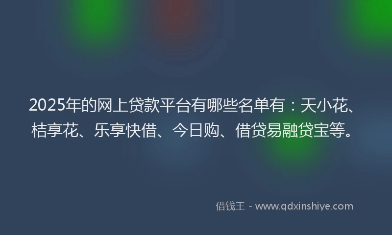 2025年的网上贷款平台有哪些名单有：天小花、桔享花、乐享快借、今日购、借贷易融贷宝等。