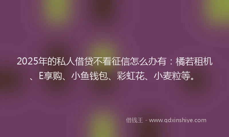 2025年的私人借贷不看征信怎么办有：橘若租机、E享购、小鱼钱包、彩虹花、小麦粒等。