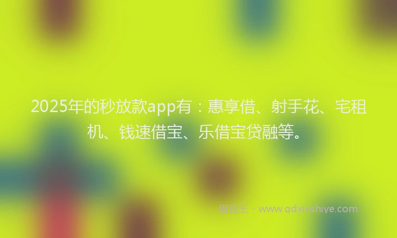 2025年的秒放款app有：惠享借、射手花、宅租机、钱速借宝、乐借宝贷融等。