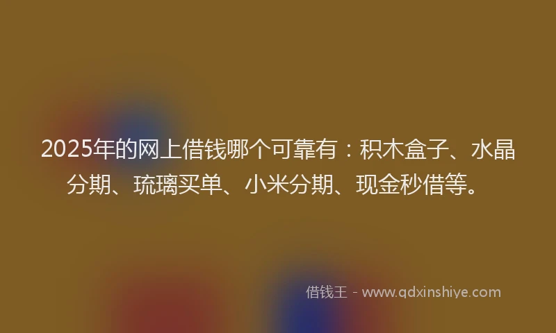 2025年的网上借钱哪个可靠有：积木盒子、水晶分期、琉璃买单、小米分期、现金秒借等。