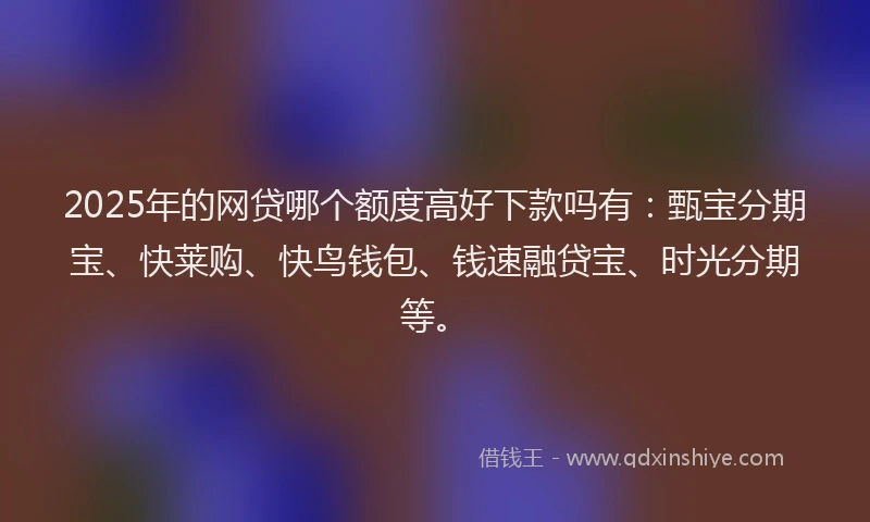2025年的网贷哪个额度高好下款吗有：甄宝分期宝、快莱购、快鸟钱包、钱速融贷宝、时光分期等。