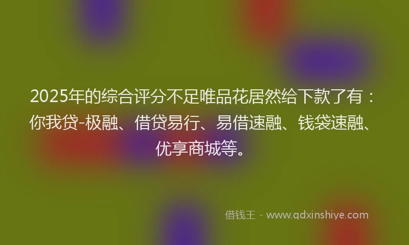 2025年的综合评分不足唯品花居然给下款了有：你我贷-极融、借贷易行、易借速融、钱袋速融、优享商城等。