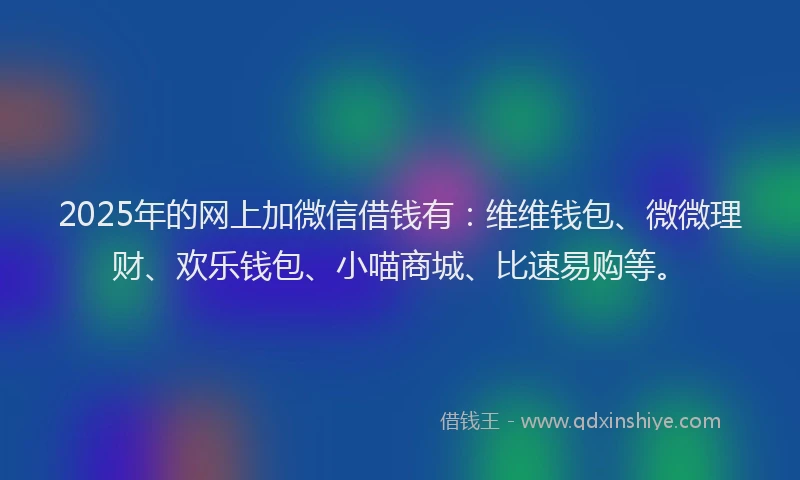 2025年的网上加微信借钱有：维维钱包、微微理财、欢乐钱包、小喵商城、比速易购等。