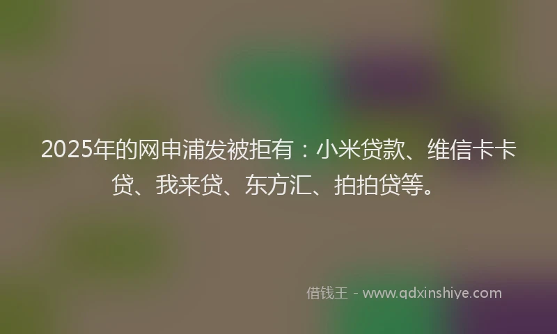2025年的网申浦发被拒有：小米贷款、维信卡卡贷、我来贷、东方汇、拍拍贷等。