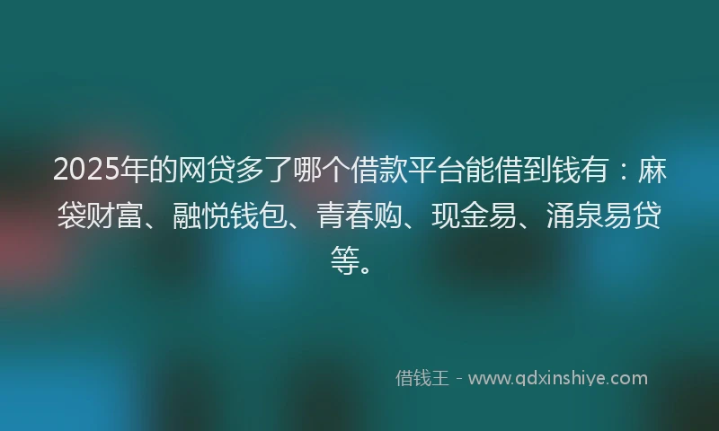 2025年的网贷多了哪个借款平台能借到钱有：麻袋财富、融悦钱包、青春购、现金易、涌泉易贷等。