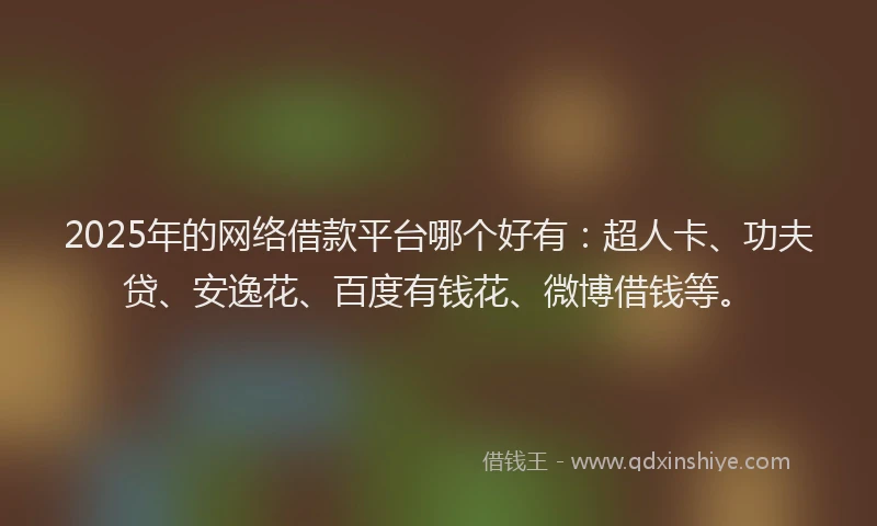 2025年的网络借款平台哪个好有:超人卡、功夫贷、安逸花、百度有钱花、微博借钱等。