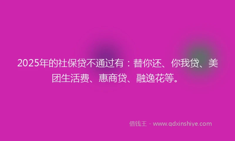 2025年的社保贷不通过有：替你还、你我贷、美团生活费、惠商贷、融逸花等。