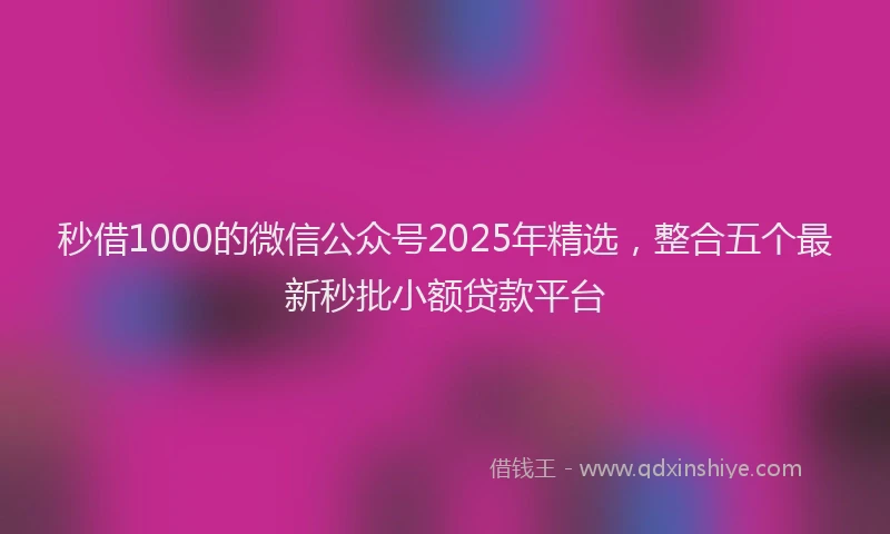 秒借1000的微信公众号2025年精选，整合五个最新秒批小额贷款平台