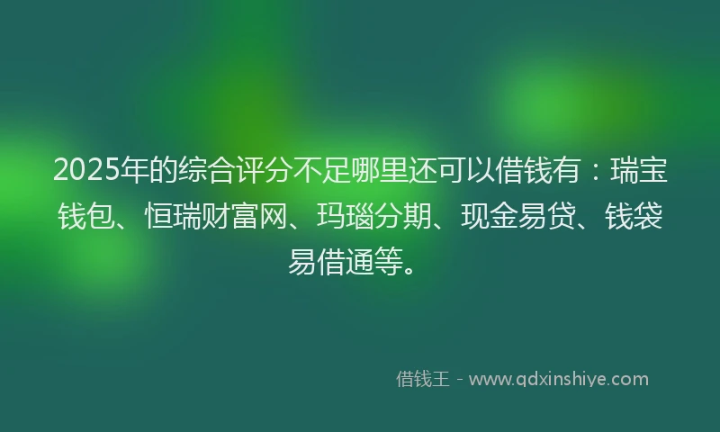 2025年的综合评分不足哪里还可以借钱有：瑞宝钱包、恒瑞财富网、玛瑙分期、现金易贷、钱袋易借通等。
