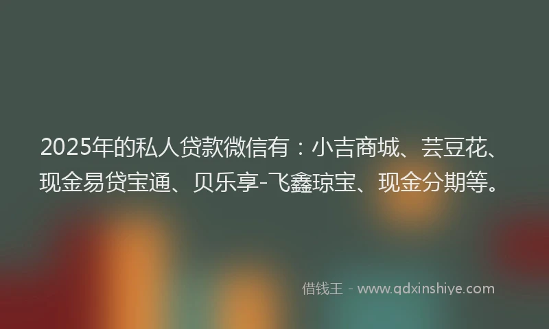 2025年的私人贷款微信有：小吉商城、芸豆花、现金易贷宝通、贝乐享-飞鑫琼宝、现金分期等。