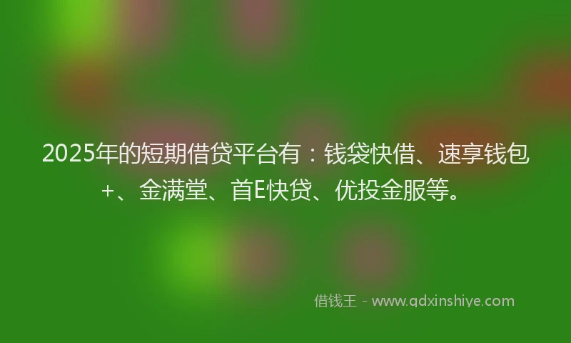 2025年的短期借贷平台有：钱袋快借、速享钱包+、金满堂、首E快贷、优投金服等。