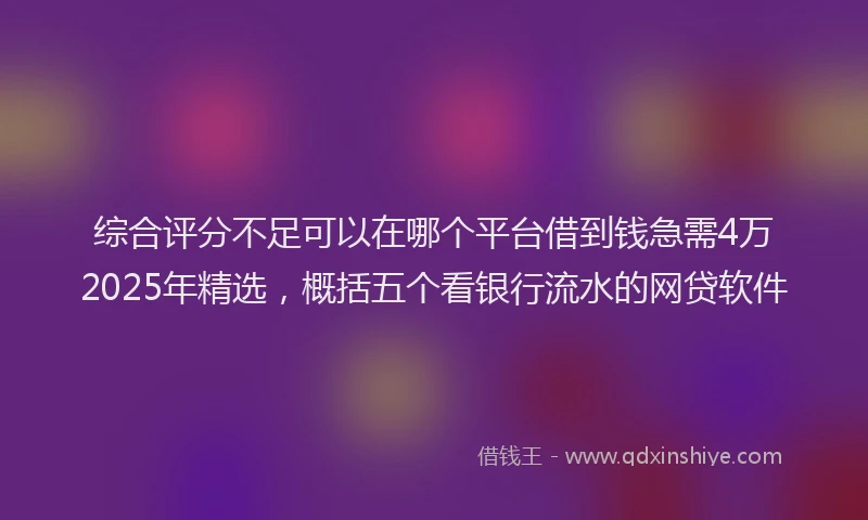 综合评分不足可以在哪个平台借到钱急需4万2025年精选，概括五个看银行流水的网贷软件