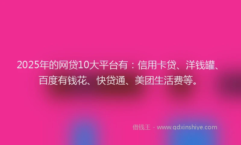 2025年的网贷10大平台有：信用卡贷、洋钱罐、百度有钱花、快贷通、美团生活费等。