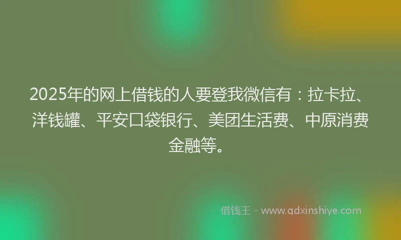 2025年的网上借钱的人要登我微信有：拉卡拉、洋钱罐、平安口袋银行、美团生活费、中原消费金融等。