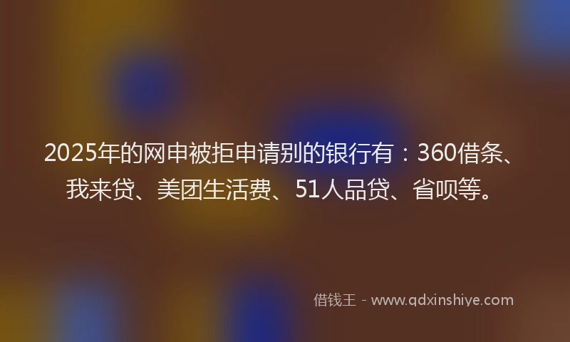 2025年的网申被拒申请别的银行有：360借条、我来贷、美团生活费、51人品贷、省呗等。