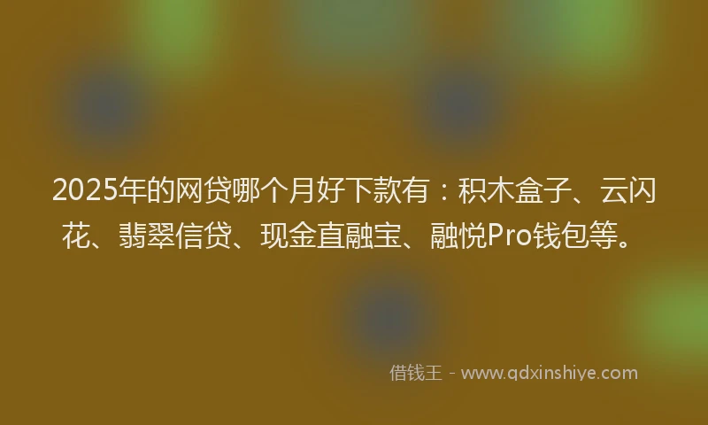 2025年的网贷哪个月好下款有：积木盒子、云闪花、翡翠信贷、现金直融宝、融悦Pro钱包等。
