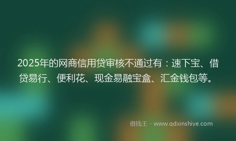 2025年的网商信用贷审核不通过有：速下宝、借贷易行、便利花、现金易融宝盒、汇金钱包等。