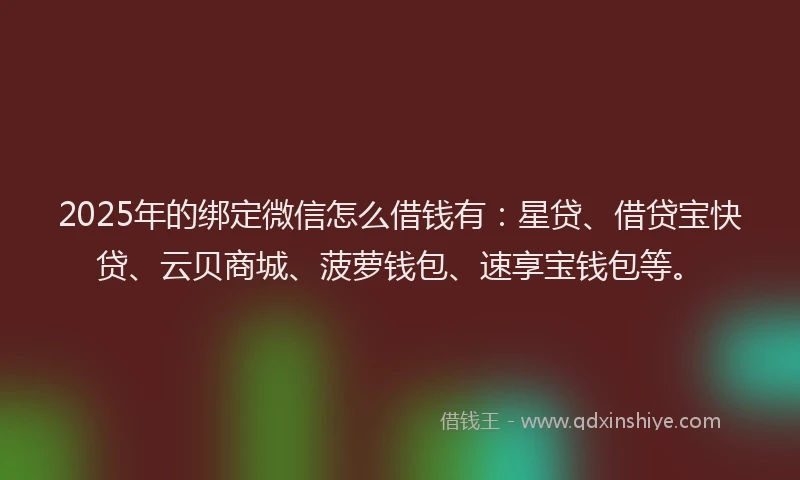 2025年的绑定微信怎么借钱有：星贷、借贷宝快贷、云贝商城、菠萝钱包、速享宝钱包等。
