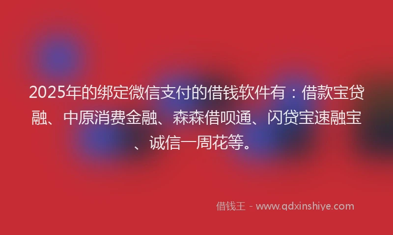 2025年的绑定微信支付的借钱软件有：借款宝贷融、中原消费金融、森森借呗通、闪贷宝速融宝、诚信一周花等。