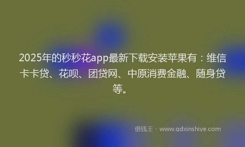 2025年的秒秒花app最新下载安装苹果有：维信卡卡贷、花呗、团贷网、中原消费金融、随身贷等。