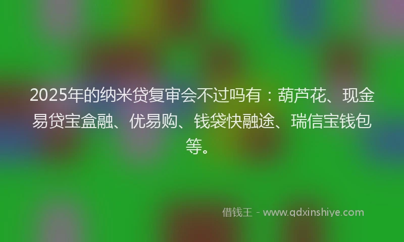 2025年的纳米贷复审会不过吗有：葫芦花、现金易贷宝盒融、优易购、钱袋快融途、瑞信宝钱包等。