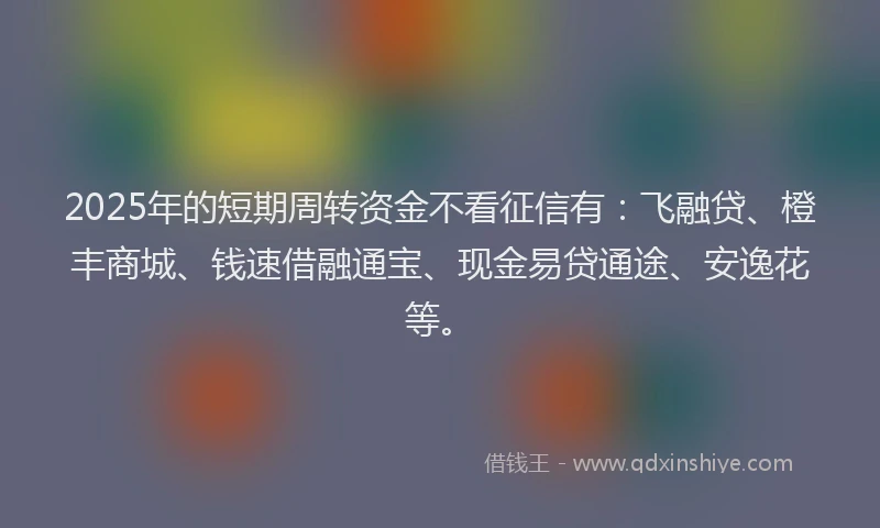 2025年的短期周转资金不看征信有：飞融贷、橙丰商城、钱速借融通宝、现金易贷通途、安逸花等。
