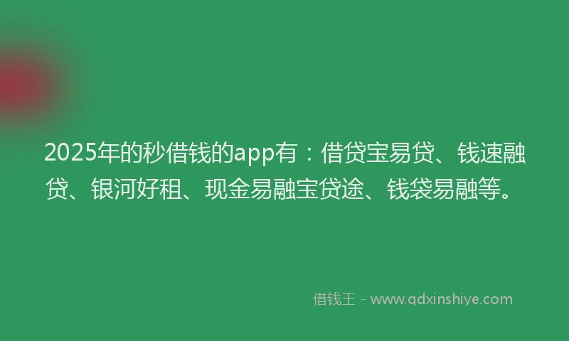 2025年的秒借钱的app有：借贷宝易贷、钱速融贷、银河好租、现金易融宝贷途、钱袋易融等。